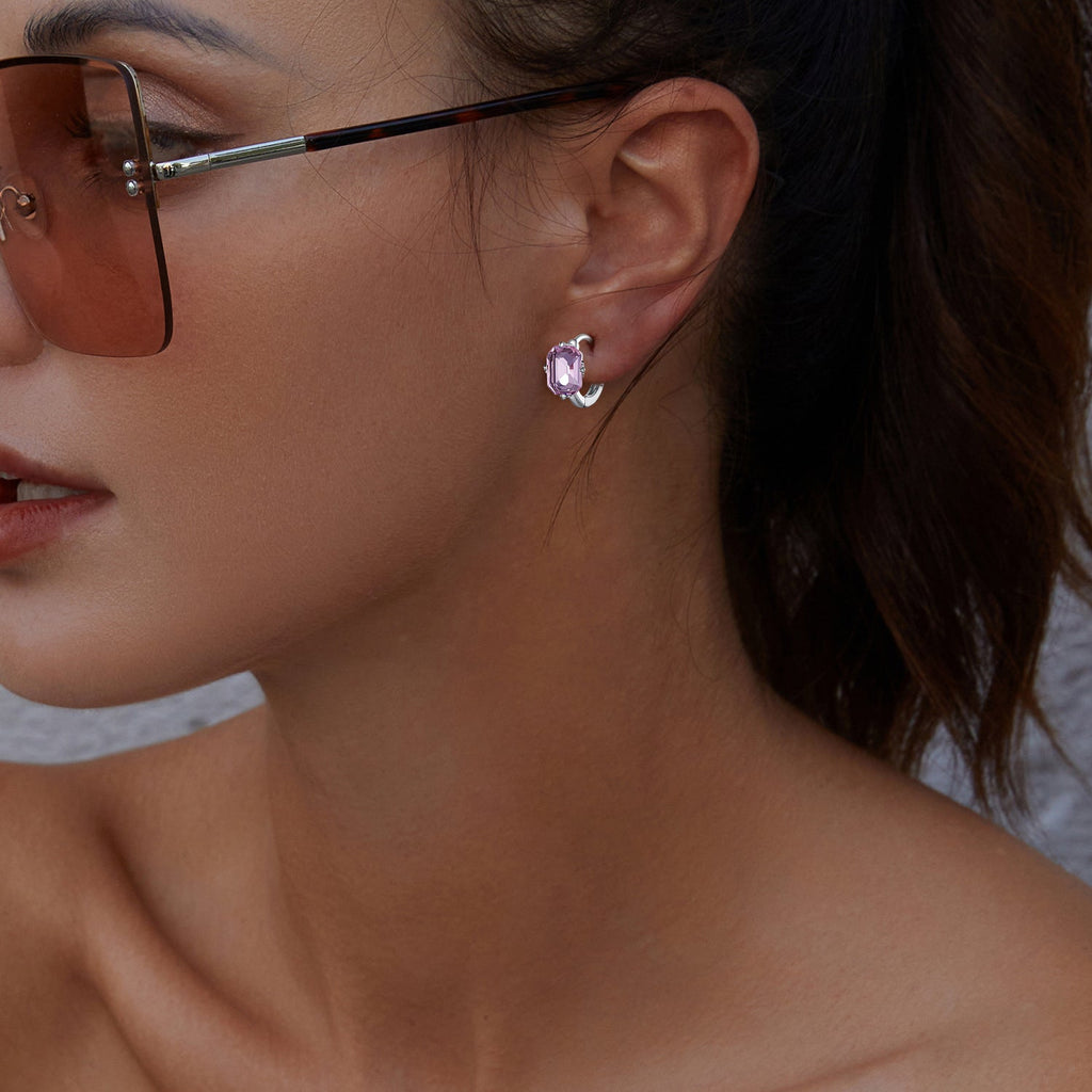 925 Sterling Silver Earrings with Transparent Glass, 12x7mm, for Women