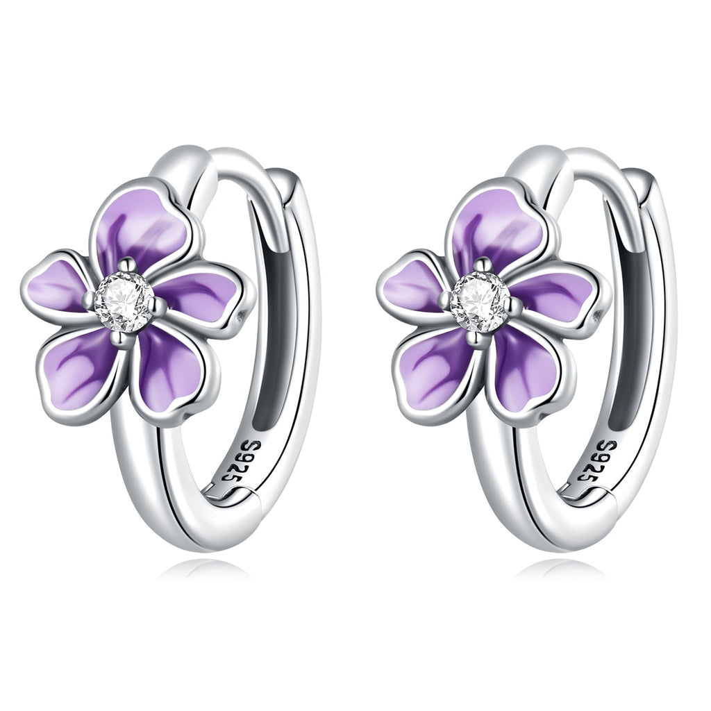 925 Sterling Silver Enamel Earrings with CZ - 1.2x0.7cm, Oxidized Finish for Women