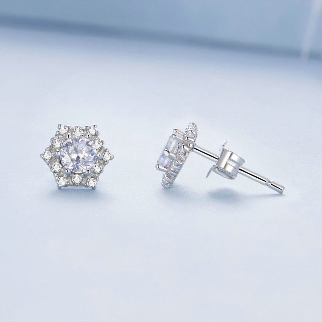 925 Sterling Silver Pavé Setting CZ Platinum Plated Earrings