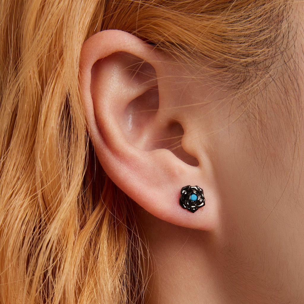 925 Sterling Silver Earrings with Turquoise and Black Gold Finish
