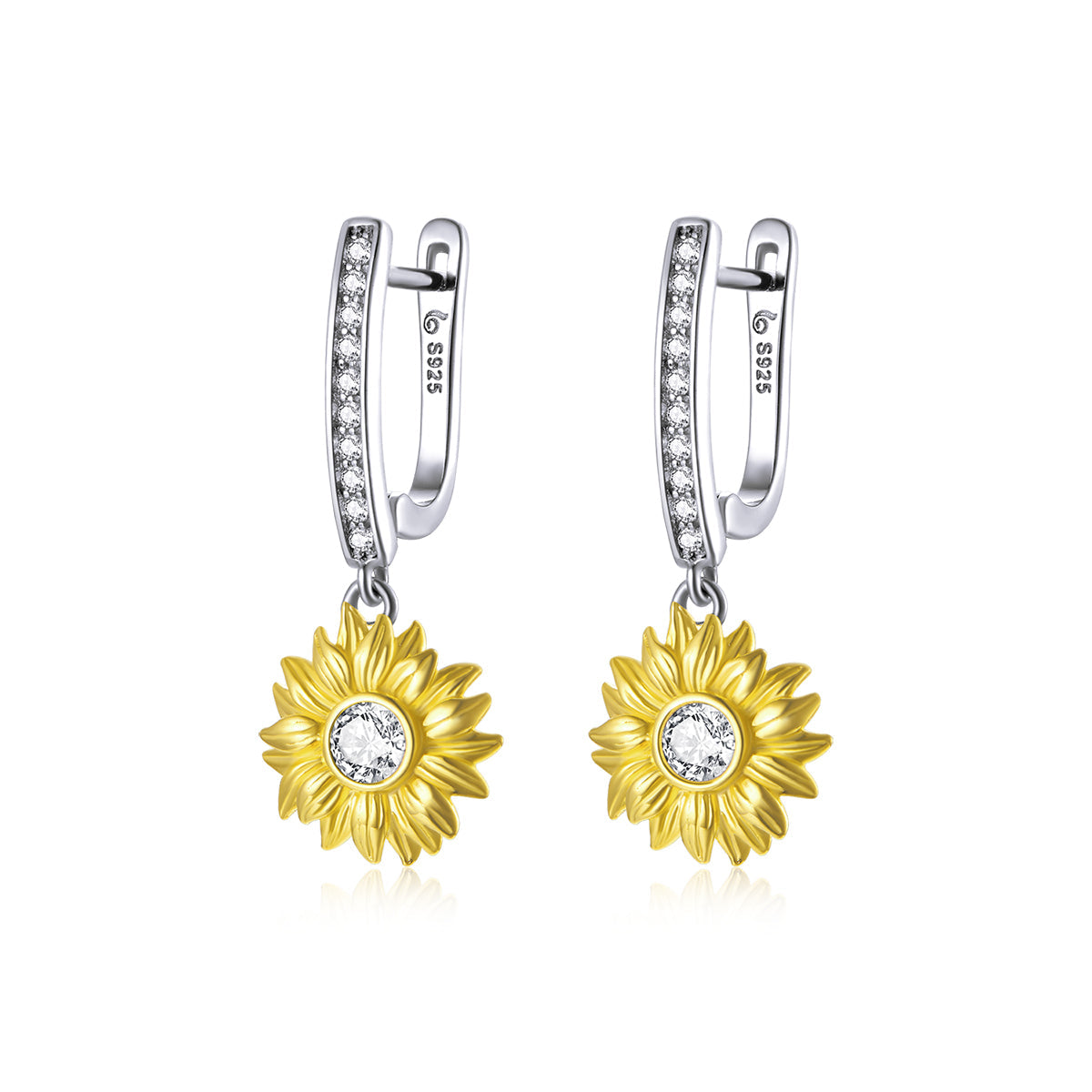 S925 Sterling Silver Plated Gold Pavé Setting CZ Earrings