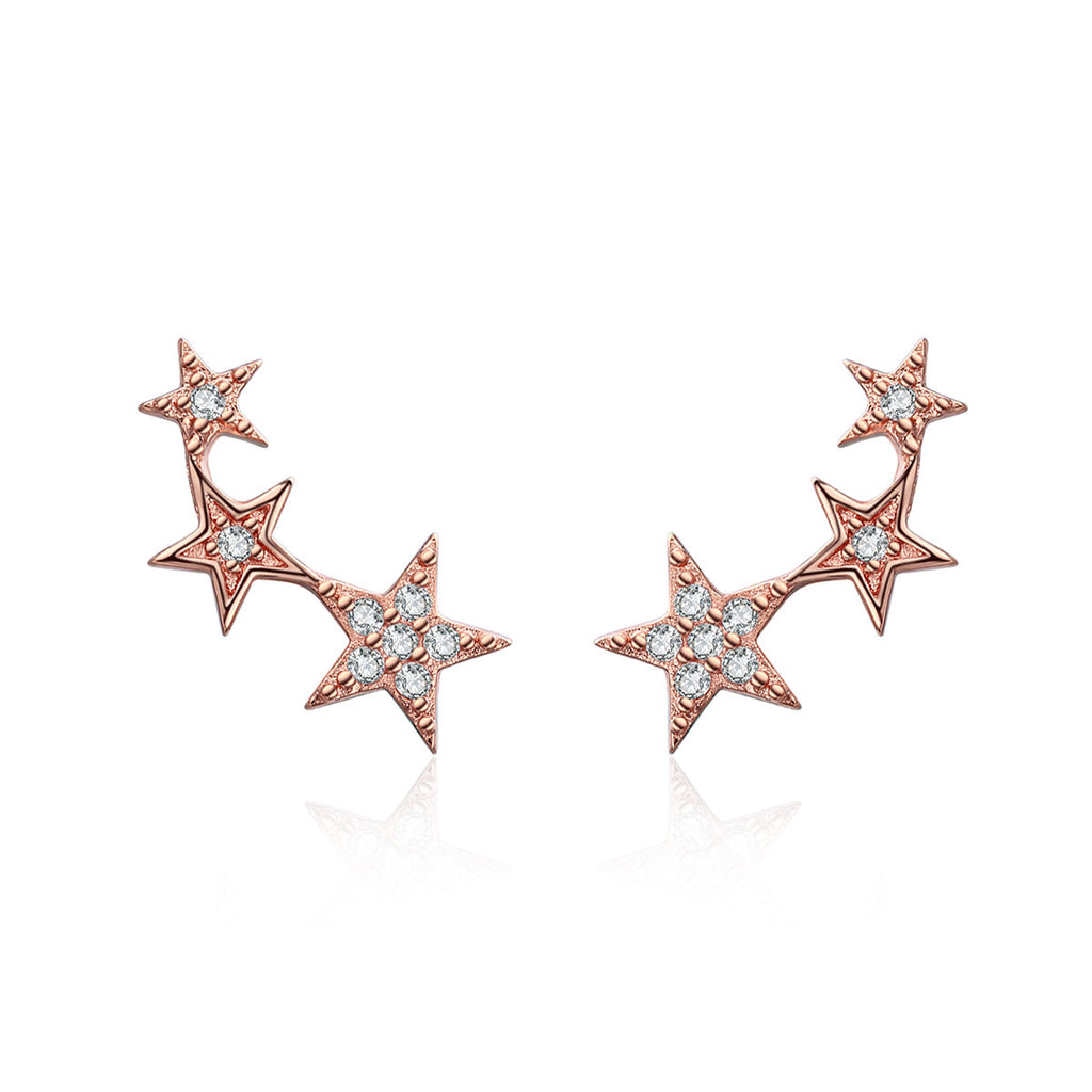 925 Sterling Silver Plated Rose Gold Pavé Setting CZ Earrings for Women