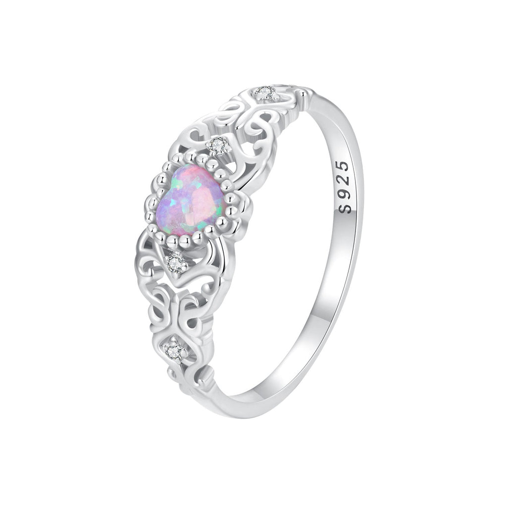925 Sterling Silver Opal and CZ Stackable Ring in Size 6 for Women
