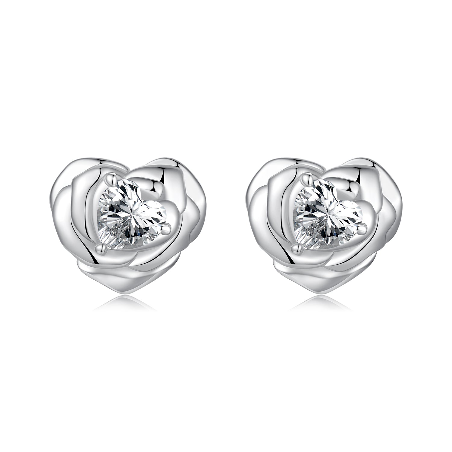 925 Sterling Silver Earrings with Pave Setting CZ and White Gold Plating