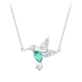 925 Sterling Silver Necklace with Transparent Glass and CZ in White Gold Plating for Women