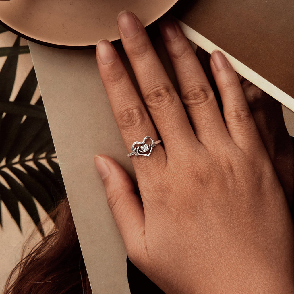 925 Sterling Silver Heart-shaped CZ Ring for Women