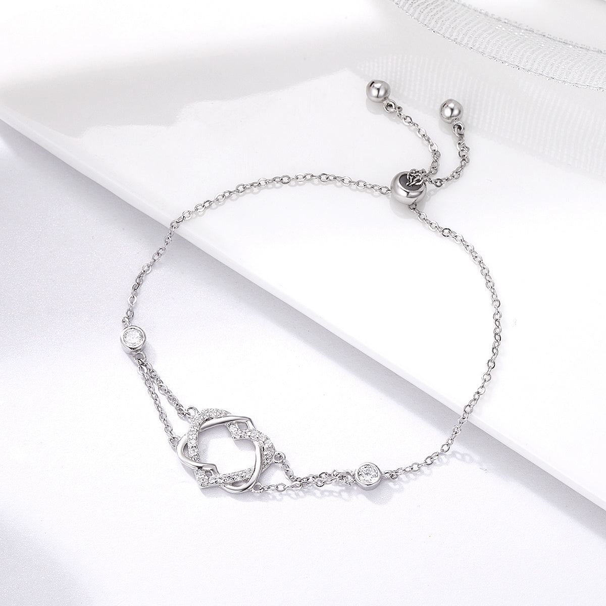 925 Sterling Silver Heart Shaped Bracelet 22CM for Women