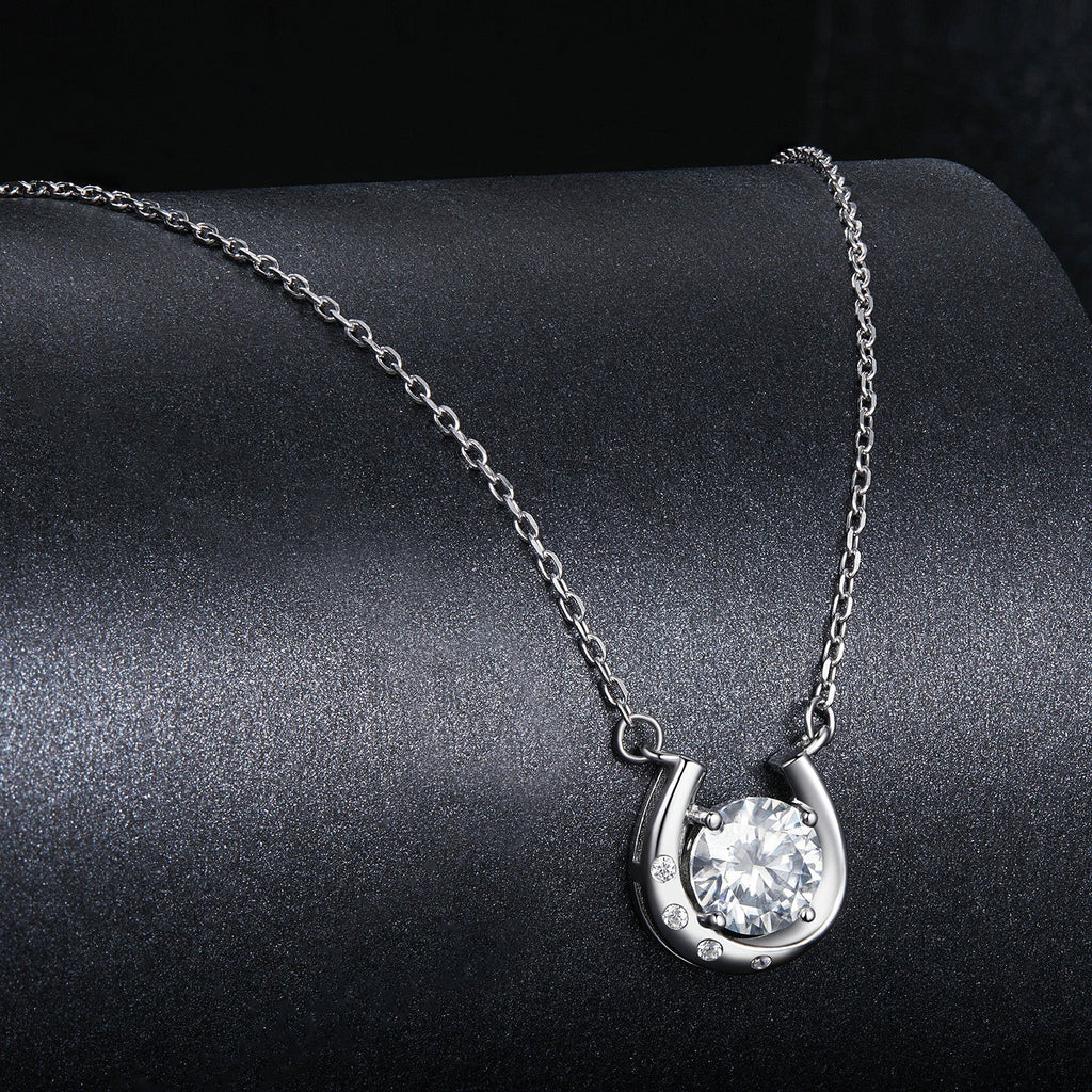 925 Sterling Silver Moissanite Necklace with Pavé Setting, 1 Carat, 400mm Length for Women