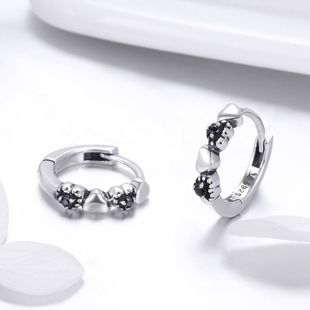 925 Sterling Silver Earrings with Pavé Setting CZ, 1.1*0.3cm