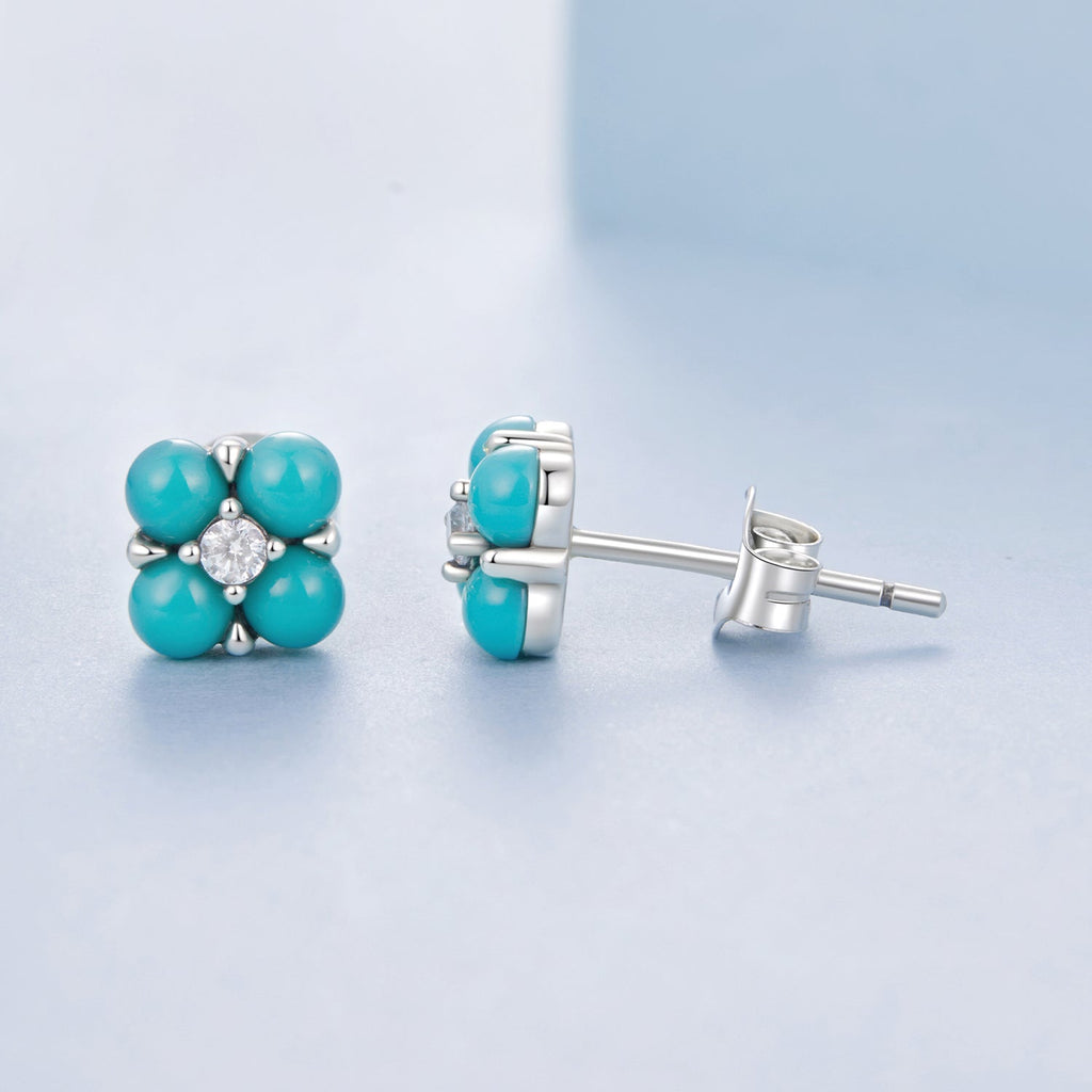 925 Sterling Silver Earrings with Synthetic Turquoise and CZ in Oxidized Finish
