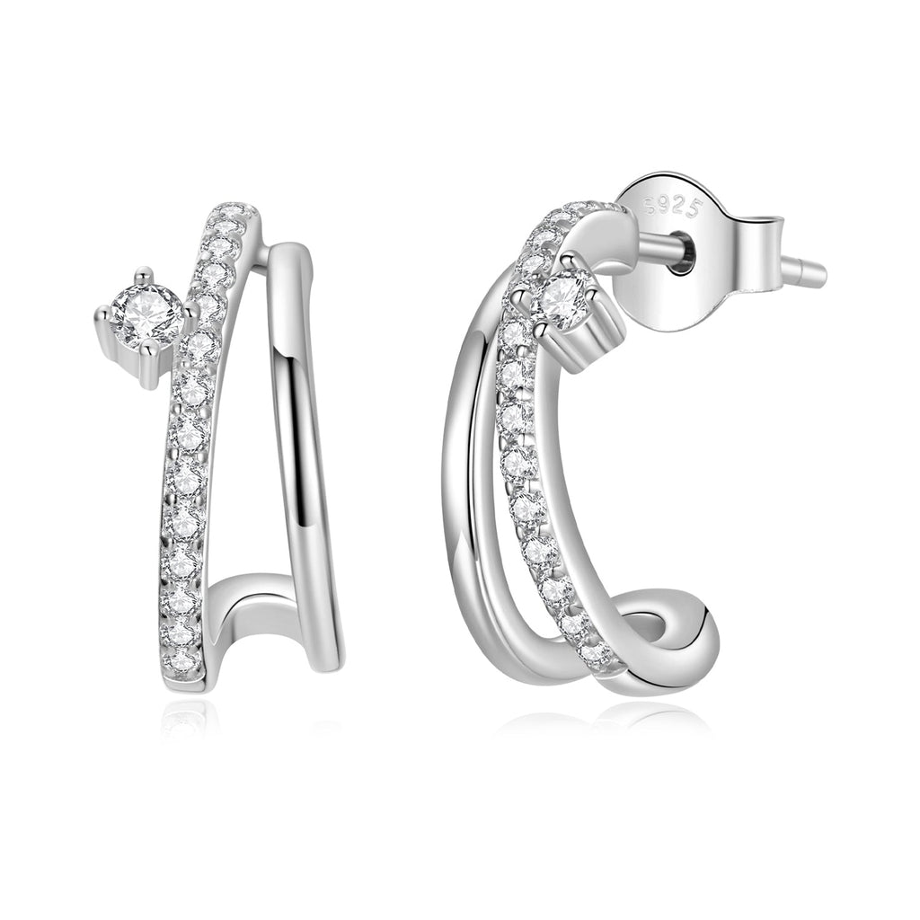 925 Sterling Silver Moissanite Earrings for Women - 1.4x0.5cm, Pavé Setting
