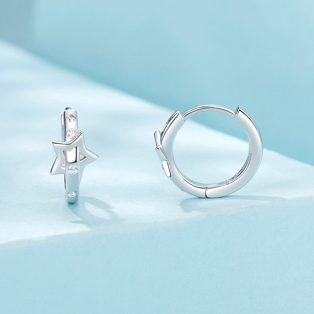 925 Sterling Silver & White Gold Earrings with Pavé Setting CZ - 12x6mm for Women