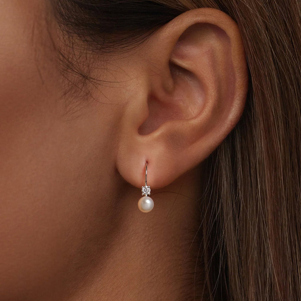 925 Sterling Silver & Moissanite 0.30 Carat Earring with Freshwater Pearl for Women