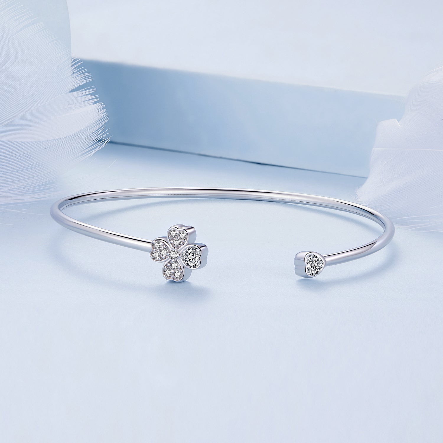 925 Sterling Silver Bracelet with Pavé Setting CZ, Inner Diameter 550mm, 2.0mm Wide, Unisex