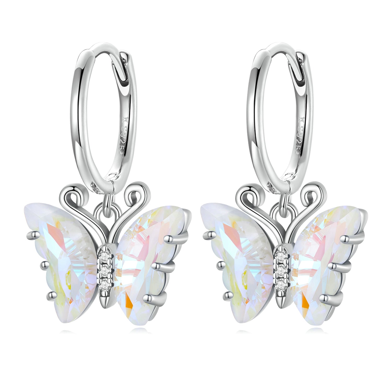 925 Sterling Silver Earrings with Resin, 23x13mm, Plated Platinum for Women