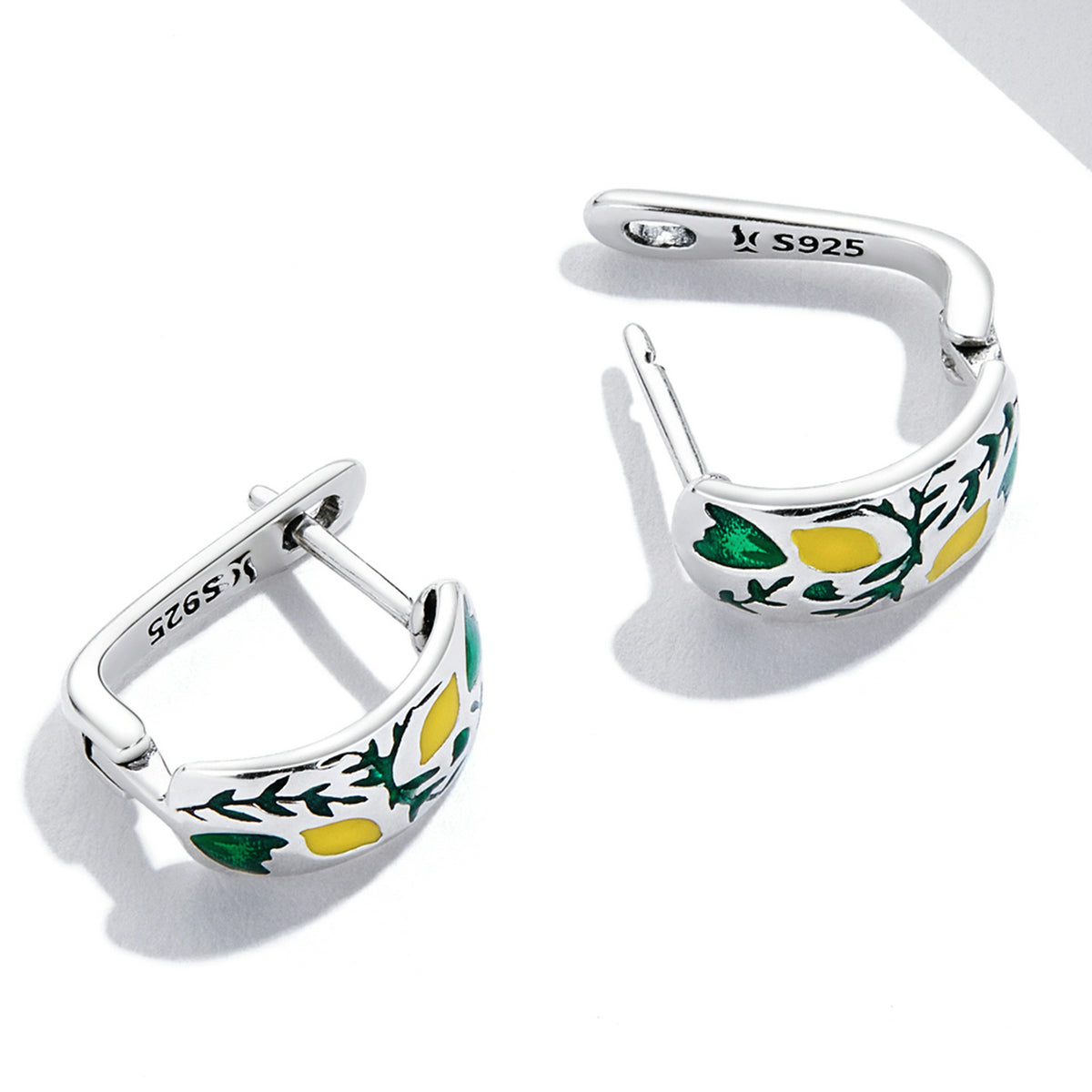 925 Sterling Silver Earrings for Women - Enamel Process - Oxidized Silver - 1.4x0.6 cm