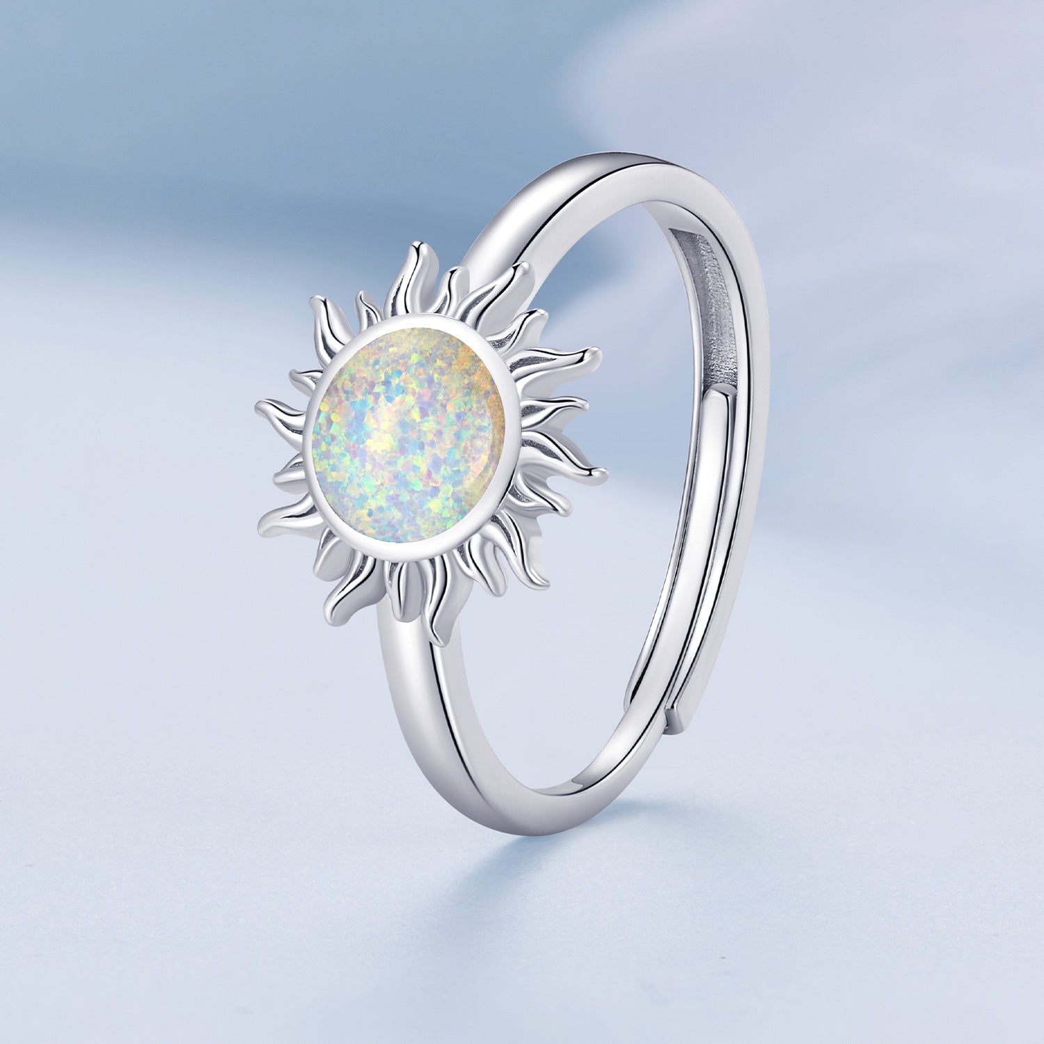 925 Sterling Silver Translucent Opal Platinum Plated Ring