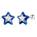 925 Sterling Silver Enamel CZ Stud Earrings in Platinum Plating