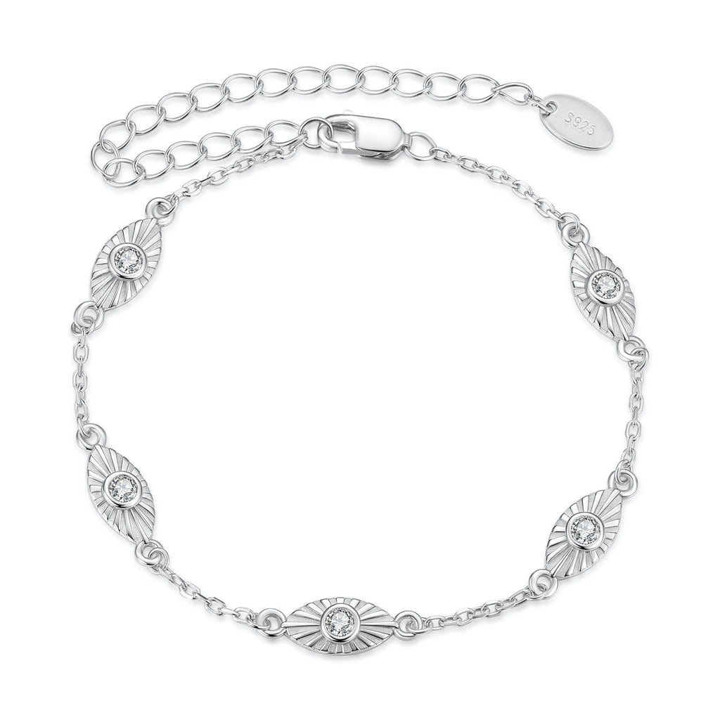 925 Sterling Silver White Gold Plated Bracelet with CZ Pendants for Women