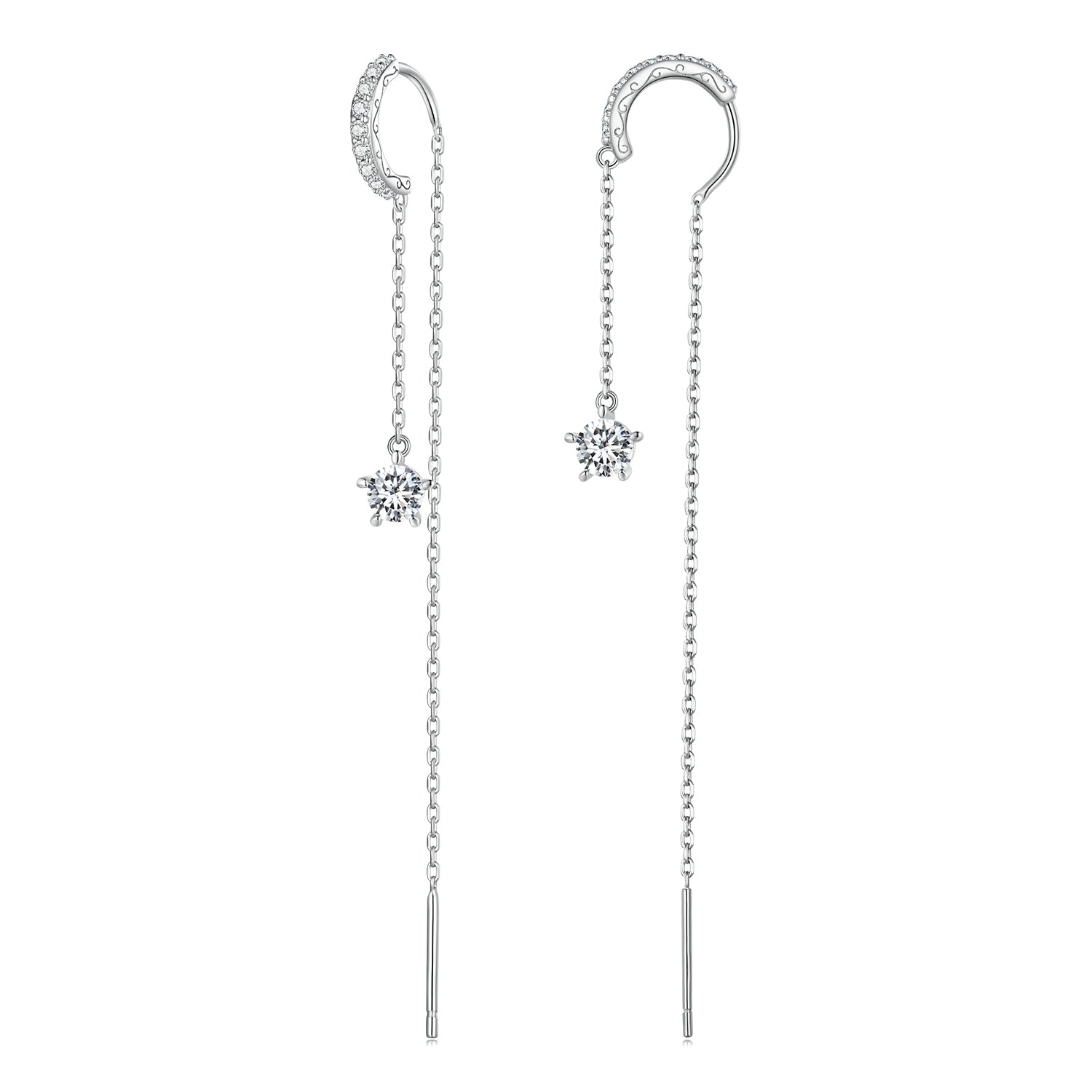 925 Sterling Silver Earrings with Pavé Setting CZ, 76*6mm