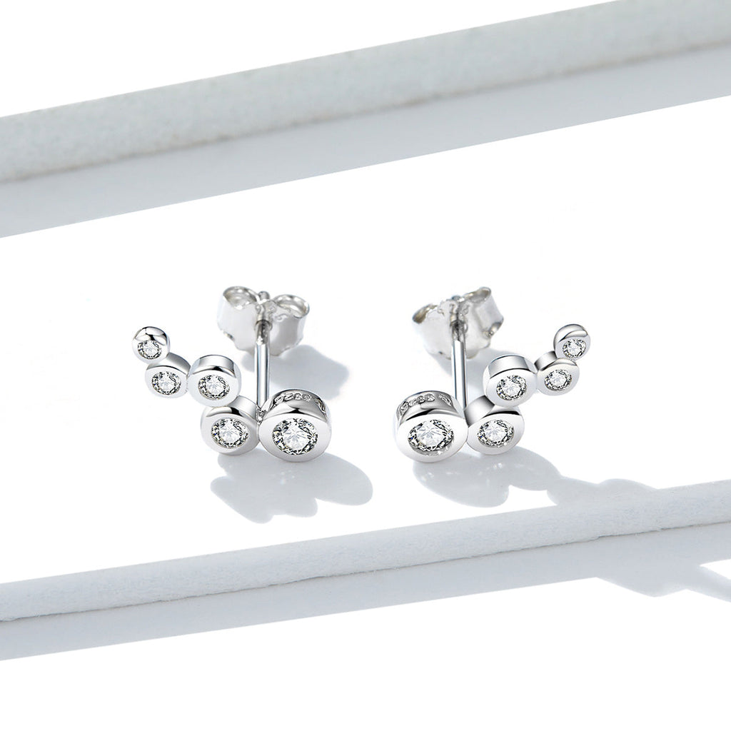 925 Sterling Silver Earrings with Pavé Setting CZ, 0.5x1.2 cm for Women