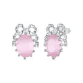 925 Sterling Silver White Gold Plated Earrings with Transparent Glass, 1.6x1.2cm for Women