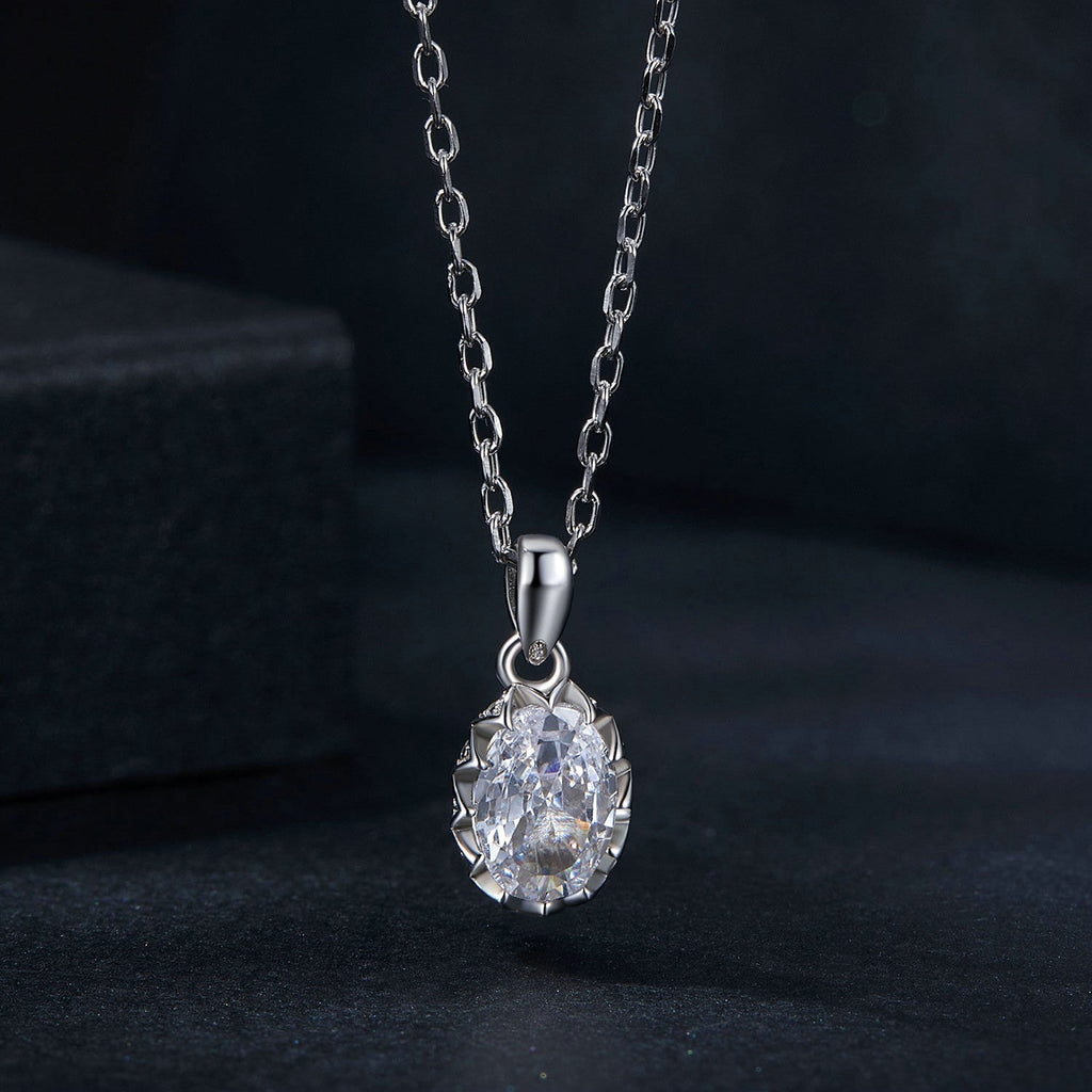925 Sterling Silver 1 Carat Moissanite Necklace with Pavé Setting, 400 mm Length for Women