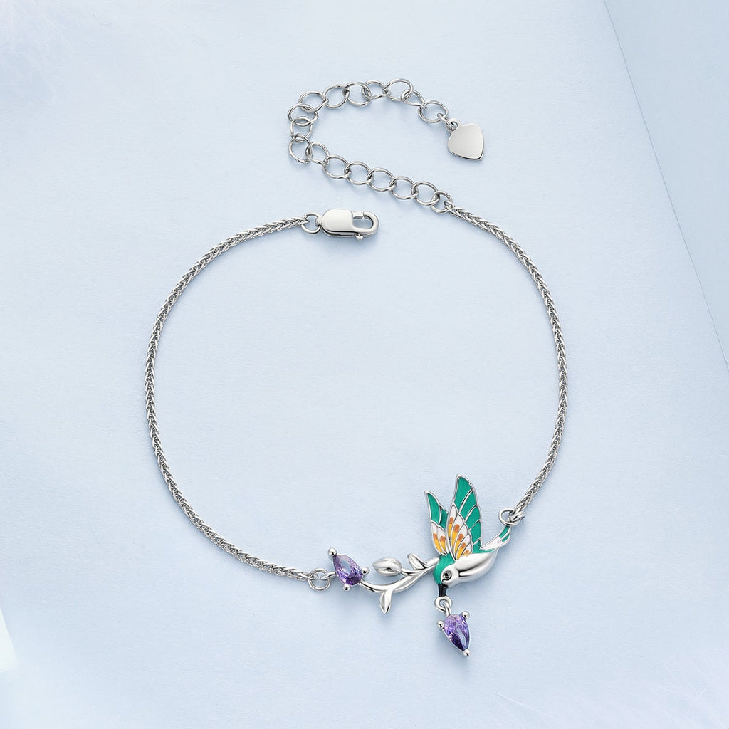 925 Sterling Silver Enamel Plated Platinum Bracelet with CZ, Adjustable Length for Women