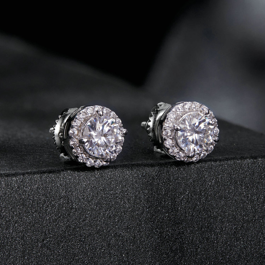 925 Sterling Silver Moissanite 1 Carat Earrings in 10mm Pavé Setting for Women