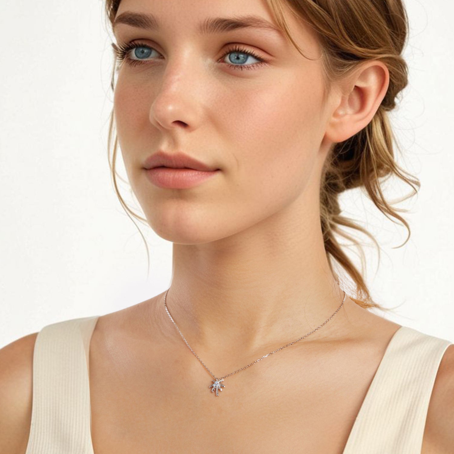 925 Sterling Silver + Nano Opal Stone Pendant Necklace for Women