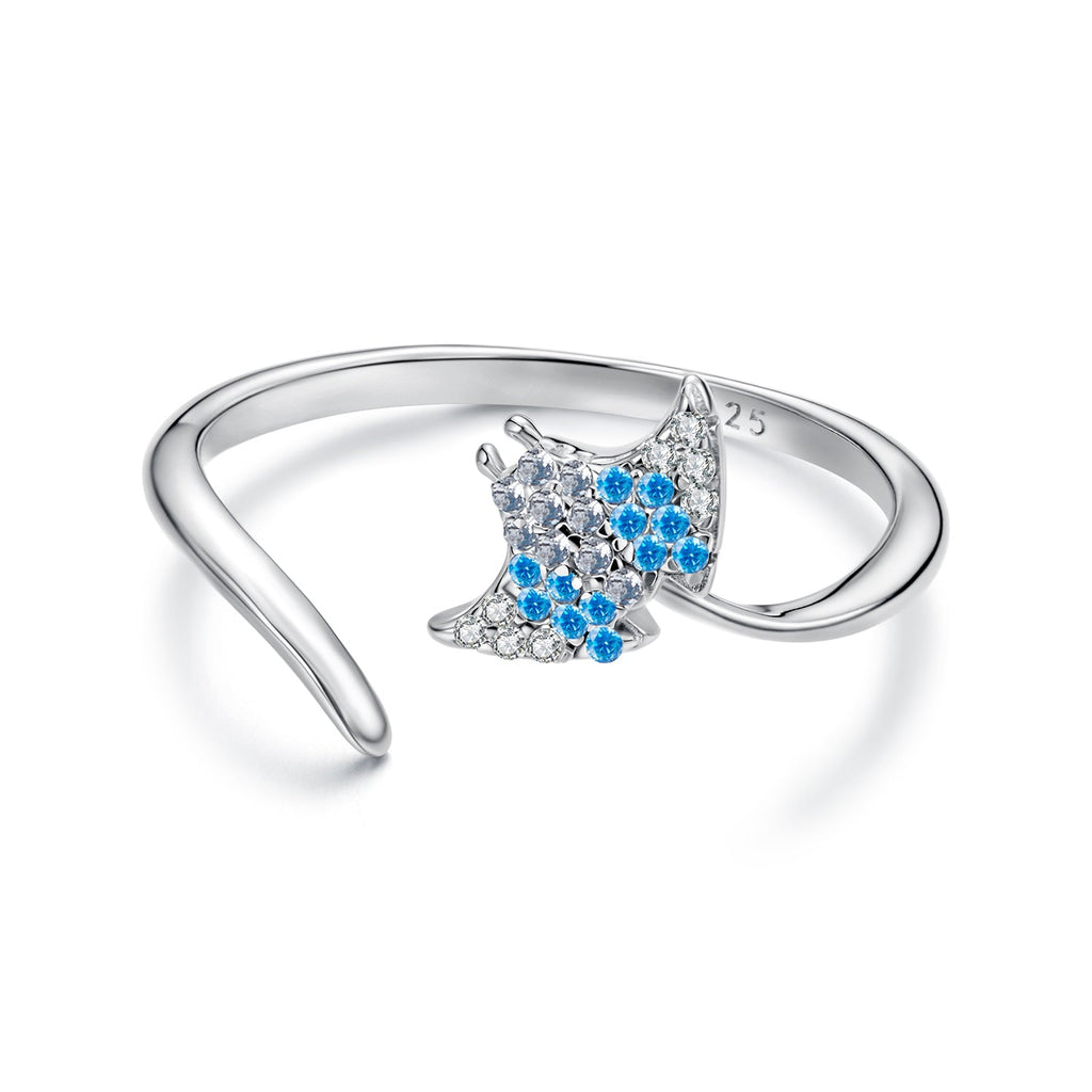 925 Sterling Silver Manta Ray Ring with Pavé Setting CZ for Women