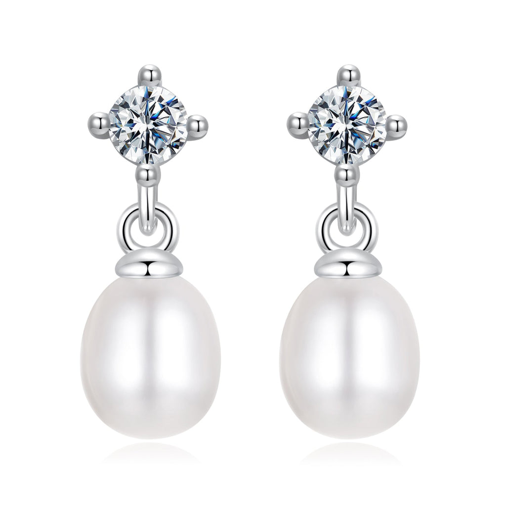 925 Sterling Silver Moissanite 0.10 Carat Earrings with Freshwater Pearl for Women