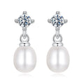 925 Sterling Silver Moissanite 0.10 Carat Earrings with Freshwater Pearl for Women