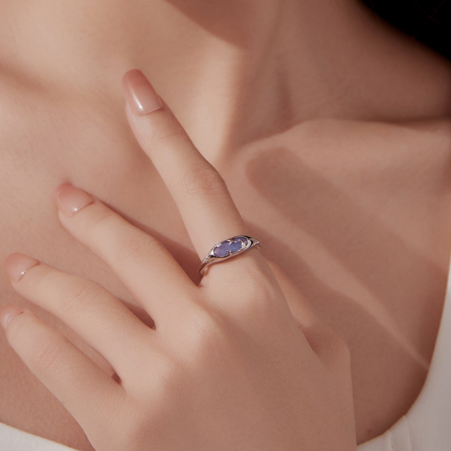 925 Sterling Silver & White Gold Luminous Stone Ring for Women