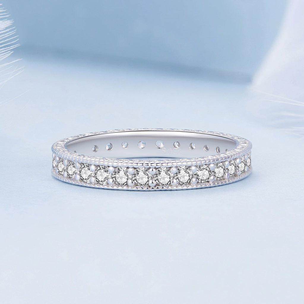 925 Sterling Silver S925 Pavé Setting CZ Ring for Women, Size 6.0, Width 2.6mm
