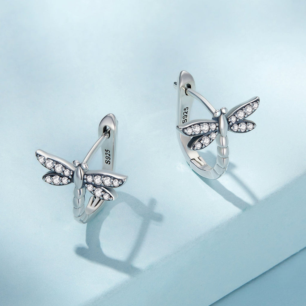 925 Sterling Silver Earrings with Pavé Setting CZ, Oxidized Finish, 1.3cm for Women