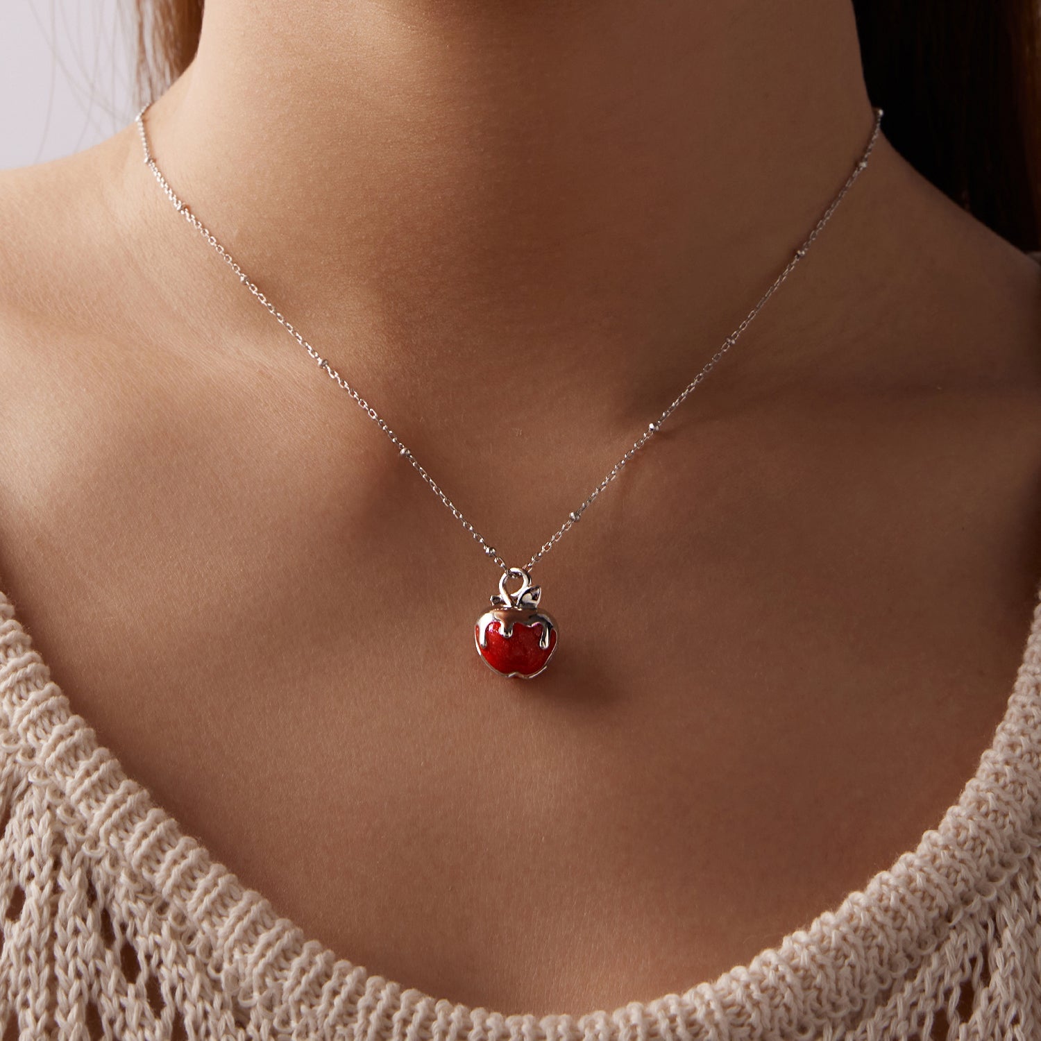 925 Sterling Silver White Gold Plated Enamel Necklace 40+5cm for Women