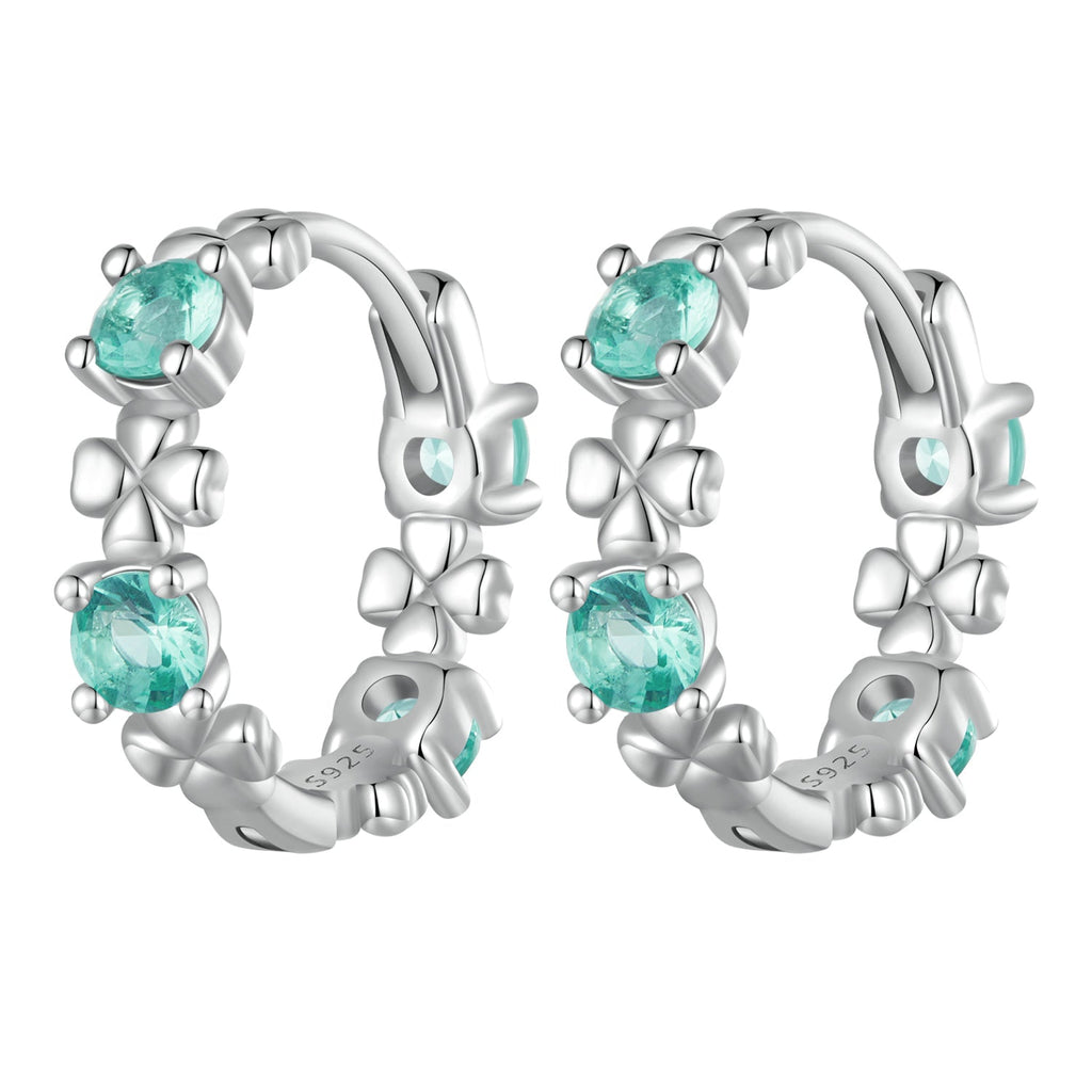 925 Sterling Silver Earrings with Transparent Glass in Size 14mm for Women