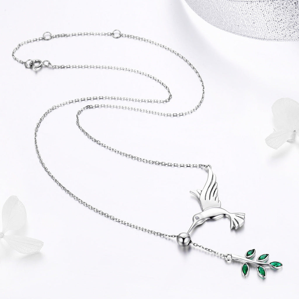 925 Sterling Silver Necklace with Bird and Leaves Design for Women