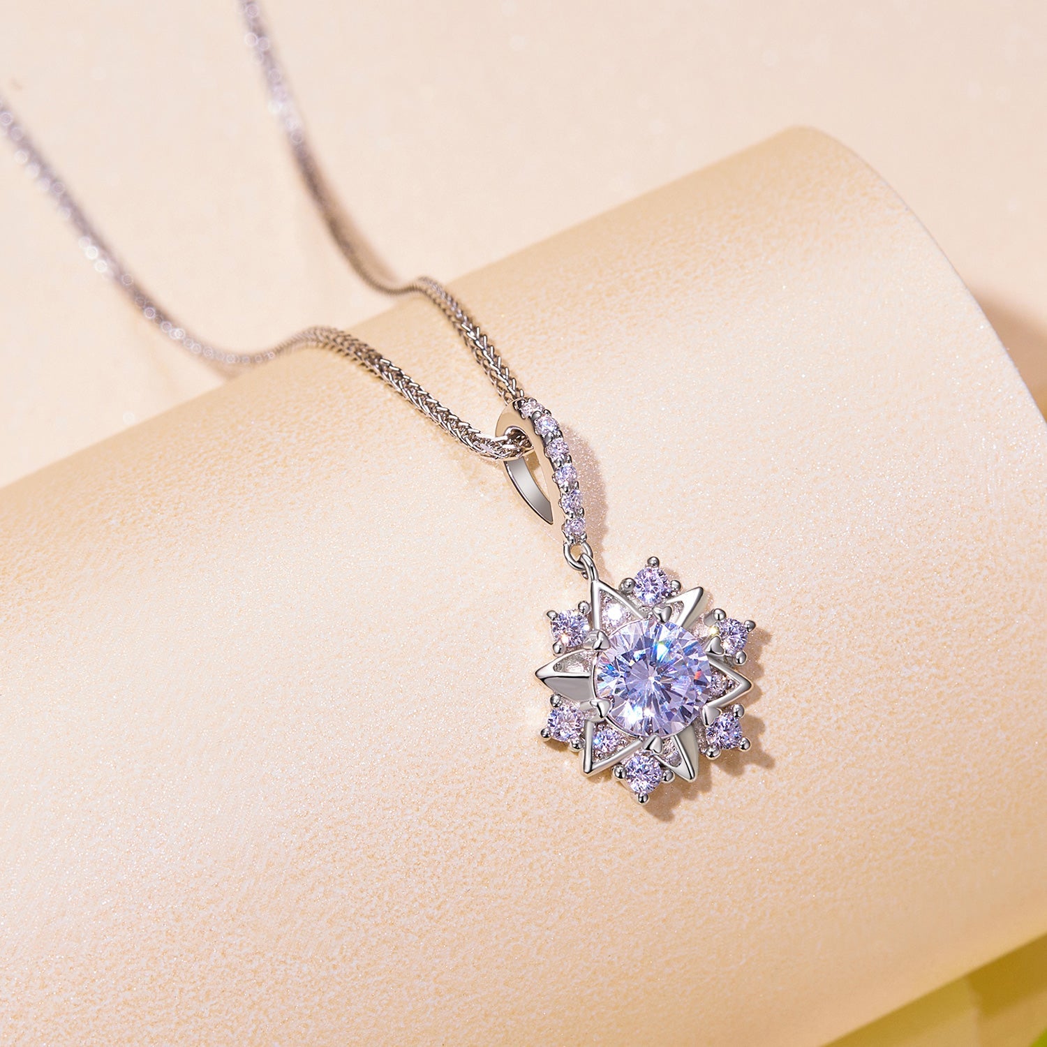 925 Sterling Silver Moissanite Necklace with Pavé Setting, 45cm, Platinum Plated, Women