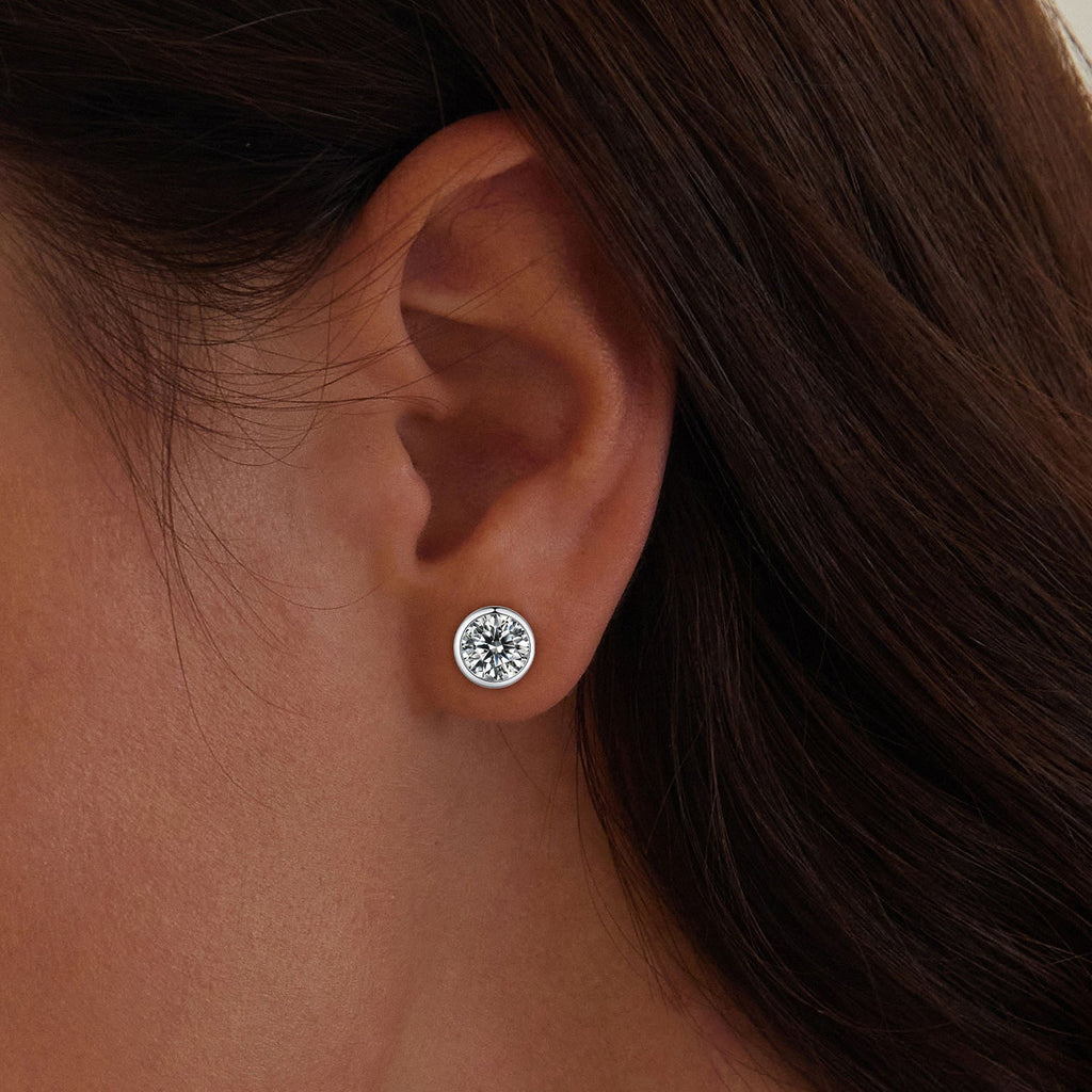 925 Sterling Silver Earrings with Pavé Setting CZ, 7mm, Plated Platinum for Women