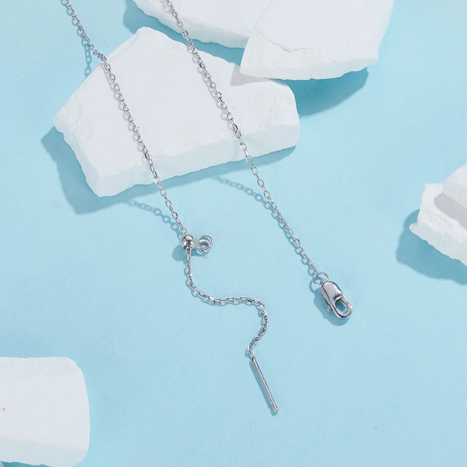 925 Sterling Silver Necklace with Synthetic Turquoise in White Gold, Adjustable 450mm for Women