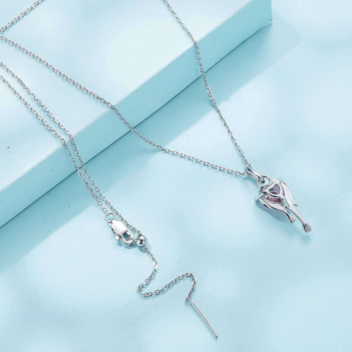 925 Sterling Silver Adjustable Necklace with Pavé Setting CZ & Pendant for Women