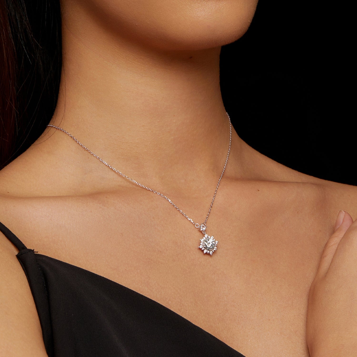 925 Sterling Silver Moissanite Necklace with Pavé Setting in Platinum, 450mm, for Women