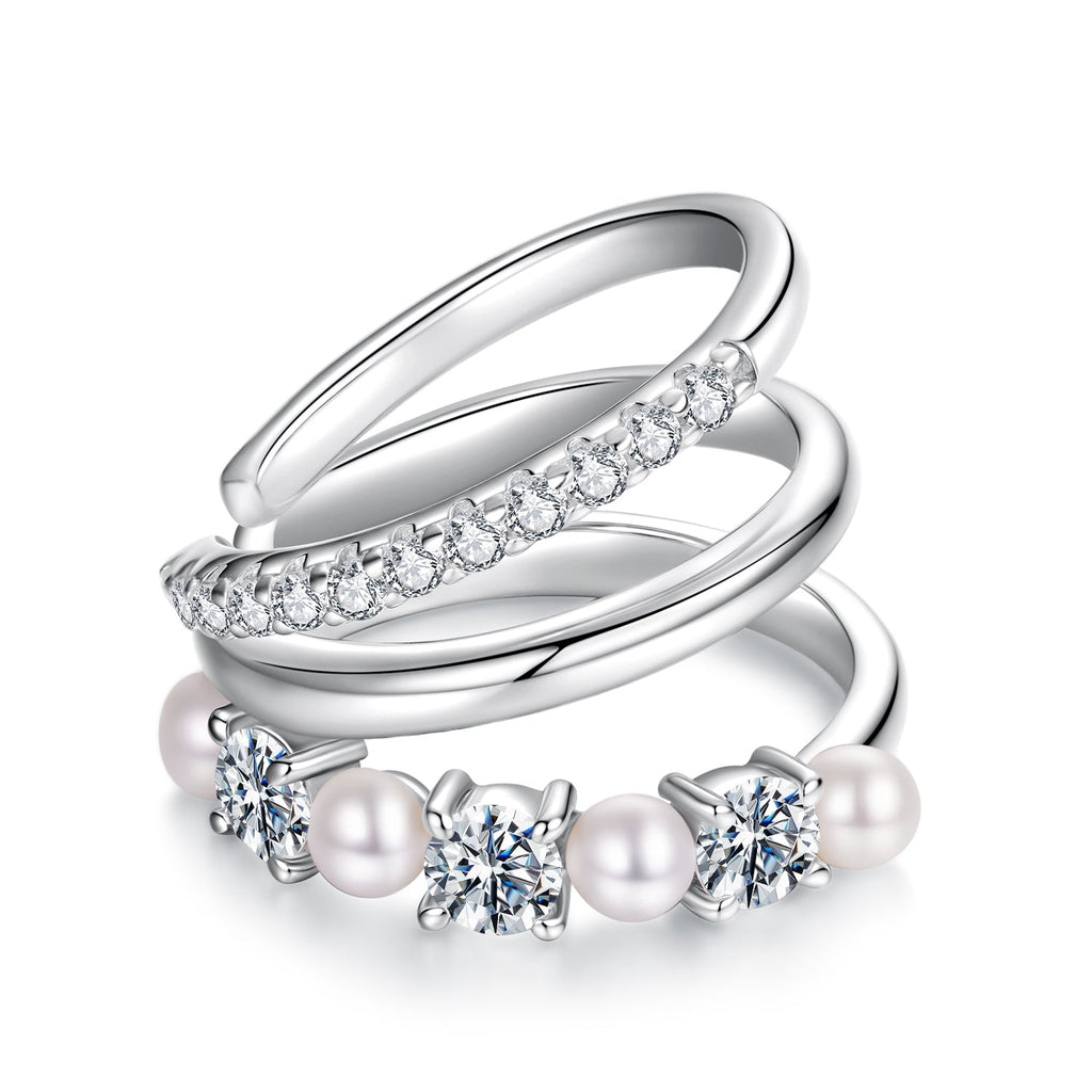 925 Sterling Silver Earrings with Moissanite and Freshwater Pearl for Women, 1.2*1.7cm, White Gold Plated