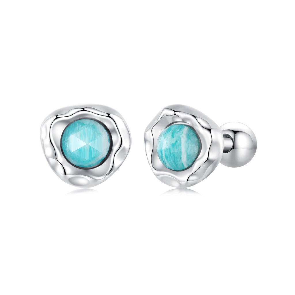 925 Sterling Silver Amazonite Earrings 0.55cm Plated White Gold for Women