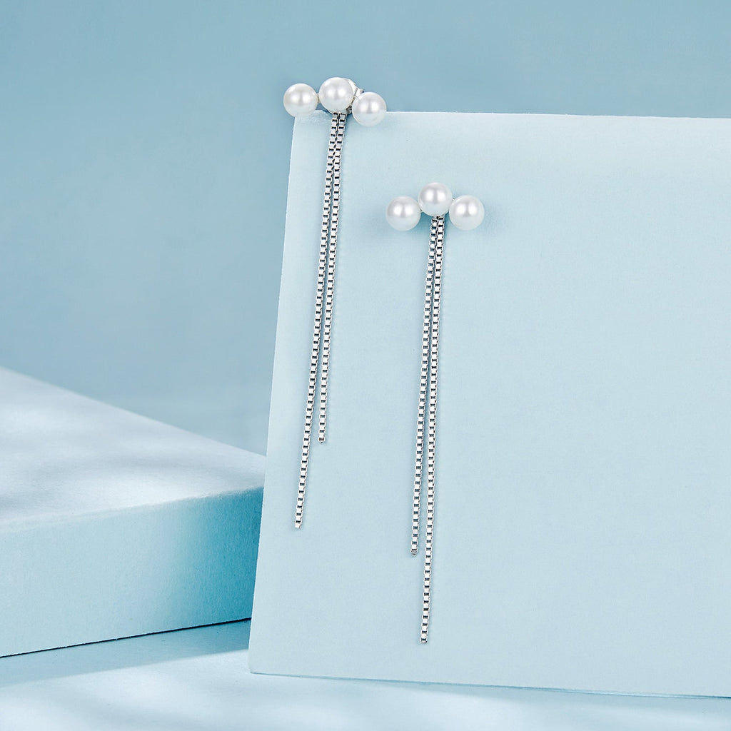 925 Sterling Silver White Gold Plated Shell Pearl Earrings
