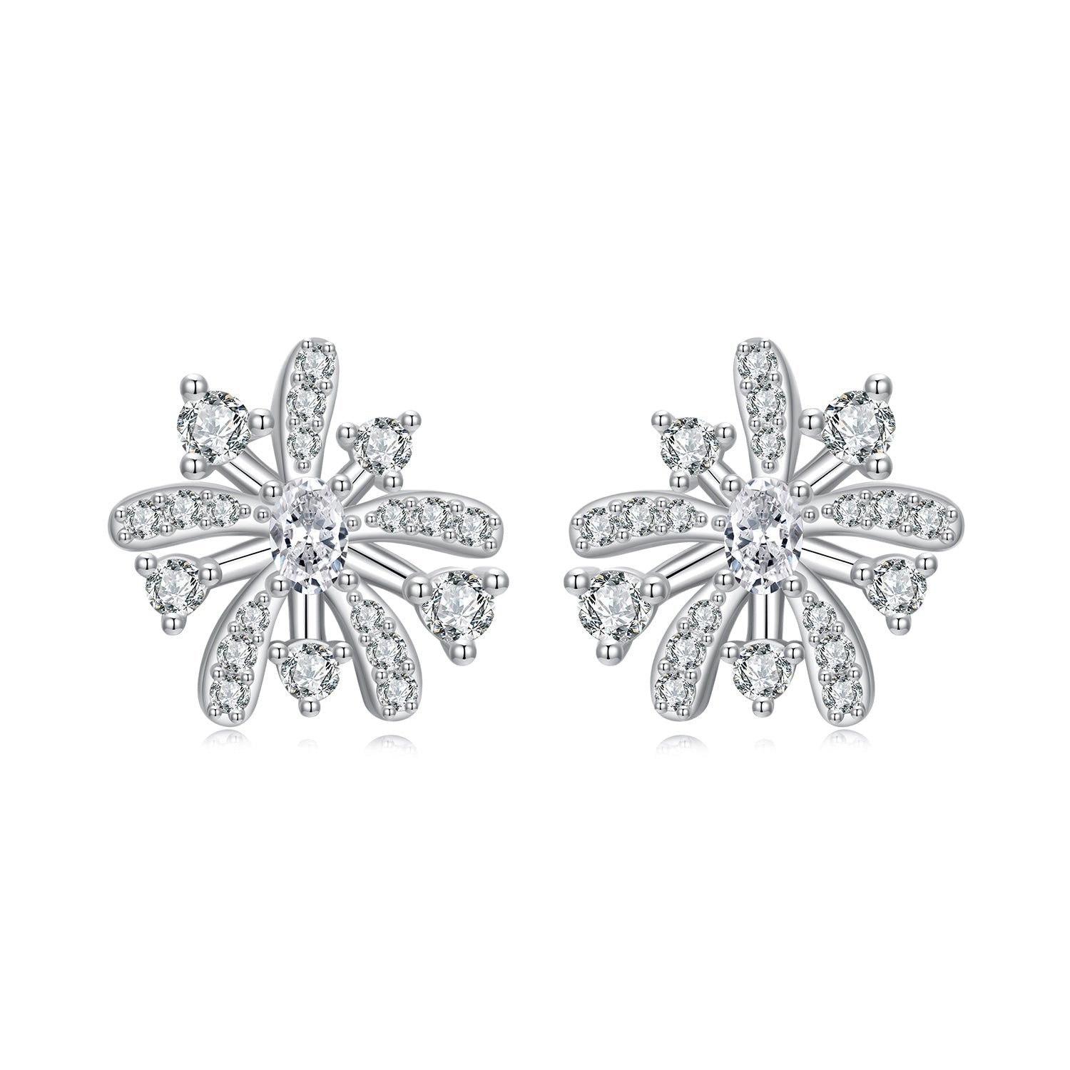 925 Sterling Silver Earrings with Pavé Set CZ in White Gold Finish, 1.1*1.0cm
