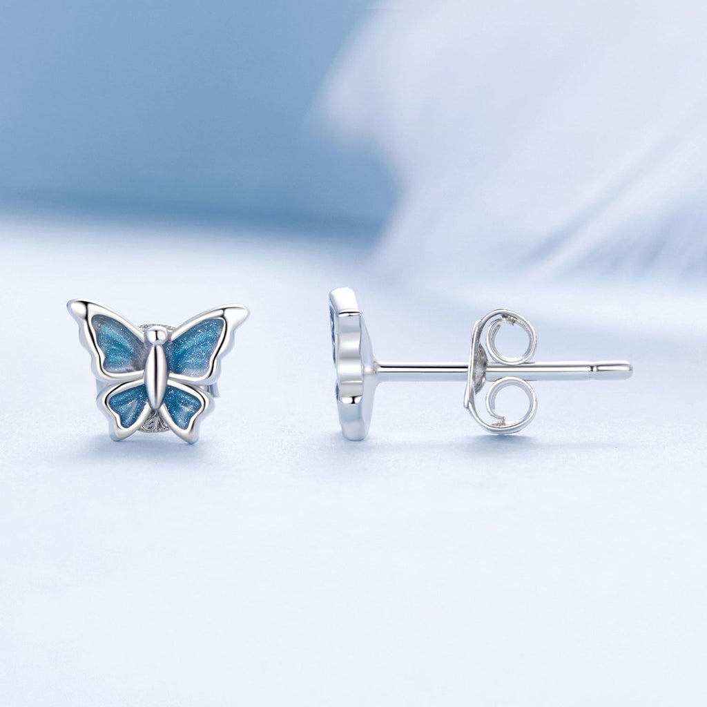S925 Sterling Silver Earrings with Enamel Process, 6*8mm, Plated Platinum for Women