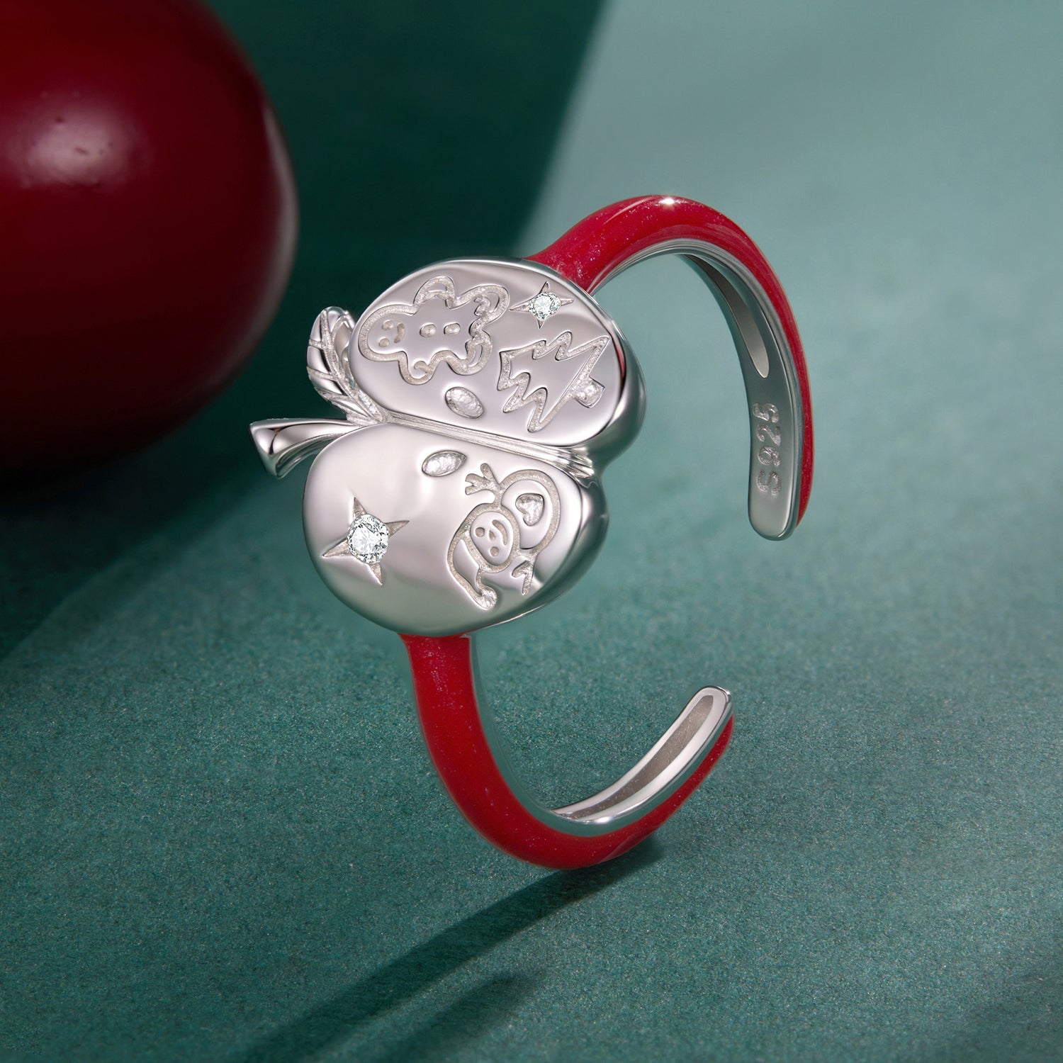 925 Sterling Silver Enamel Pavé CZ Ring for Women Size 1.3 cm